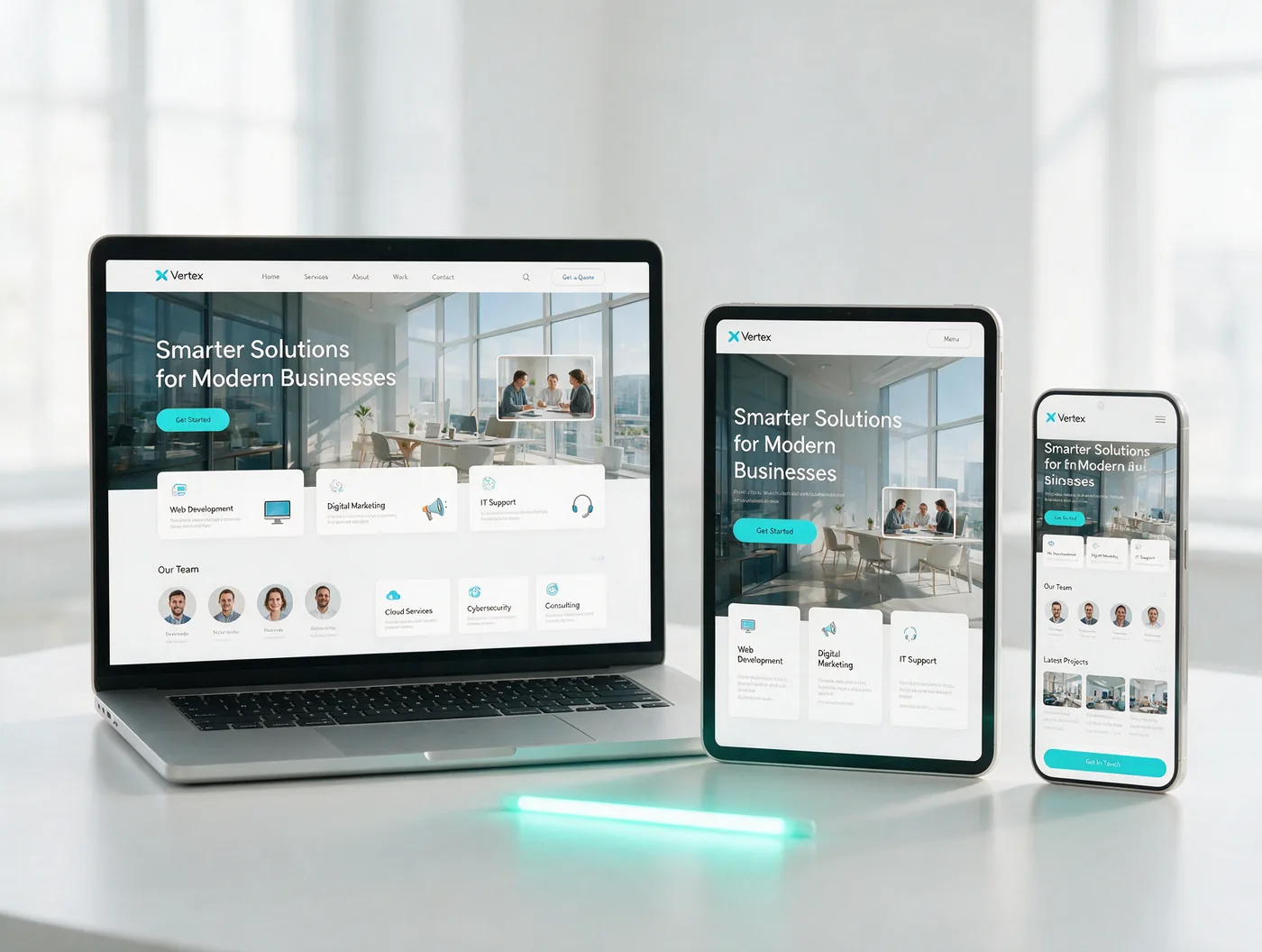 Example of a modern business website on laptop and phone