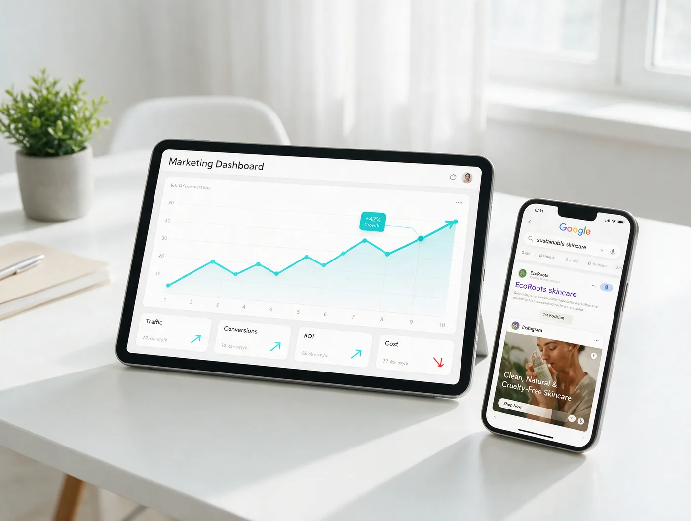 Dashboard showing growing visitors and enquiries from SEO and ads