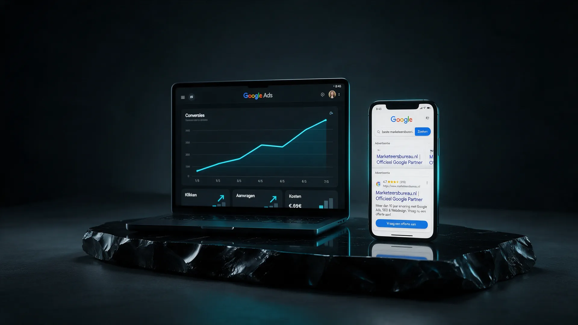Google Ads dashboard met stijgende conversies