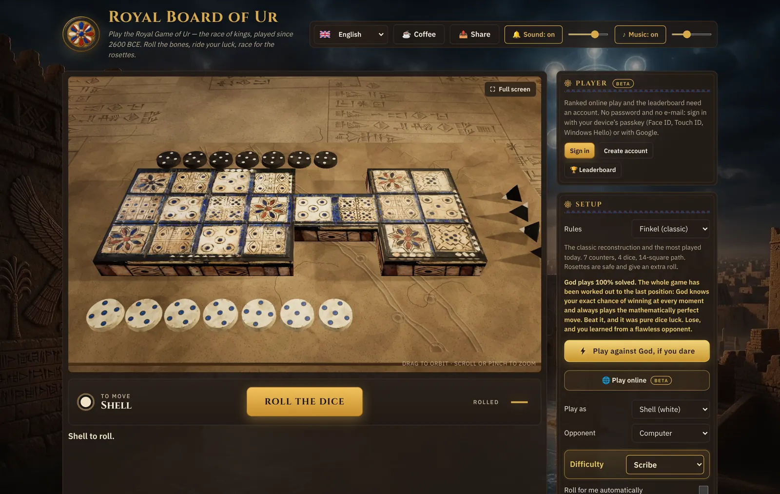 Royal Board of Ur: the 3D Royal Game of Ur board in the browser